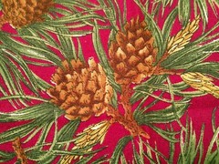 Fabric Benartex “I Pine For You” Brown Pine Cones Dark Green Needles Maroon $2