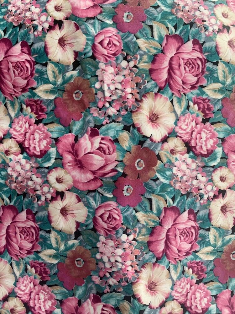 3.5 Yards 54” Vintage Fabric Pink Mauve Roses Flowers Floral Cotton Blend Sheen