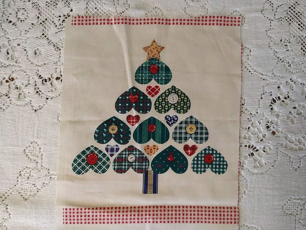 Country Christmas Primitive Hearts 9″ Square Cotton Fabric Panel Holiday