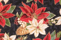 36″L x 44″W Hoffman Fabric Merry Birds White Red Poinsettia Flowers Pinecones