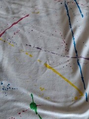 Vintage Knit Stretch Fabric-White With Paint Splatters-Pink Blue 1.5yd x 54″A