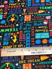 3/4 yard x 44 in Cheerleader Words Text on Black: Cheer Squad Timeless Treasure