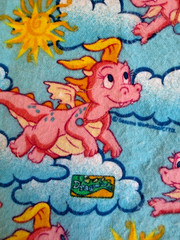 Vintage Dragon Tales Cassie Pink Dragon Sun Clouds Scrap Fabric Pieces 2003!