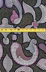 African Print Fabric/ Ankara – Pink, Beige, Black “Midnight Manuscript’, 1 YARD