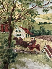 Vintage United Fabrics Silk Blend Scenic Slub Fabric Remnant Country Scene 44×30