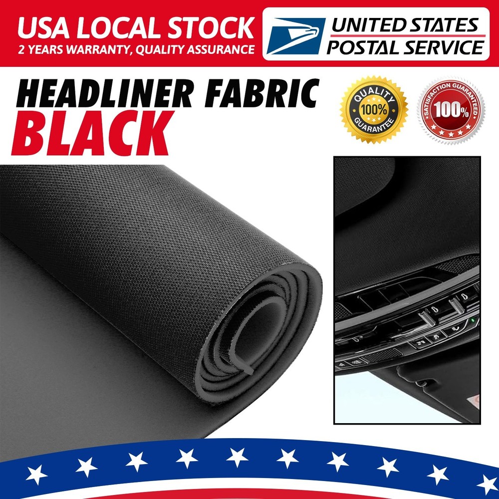 Flat Knit Headliner Flame Retardant Fabric Replace Car Roof Medium Black 60″×60”