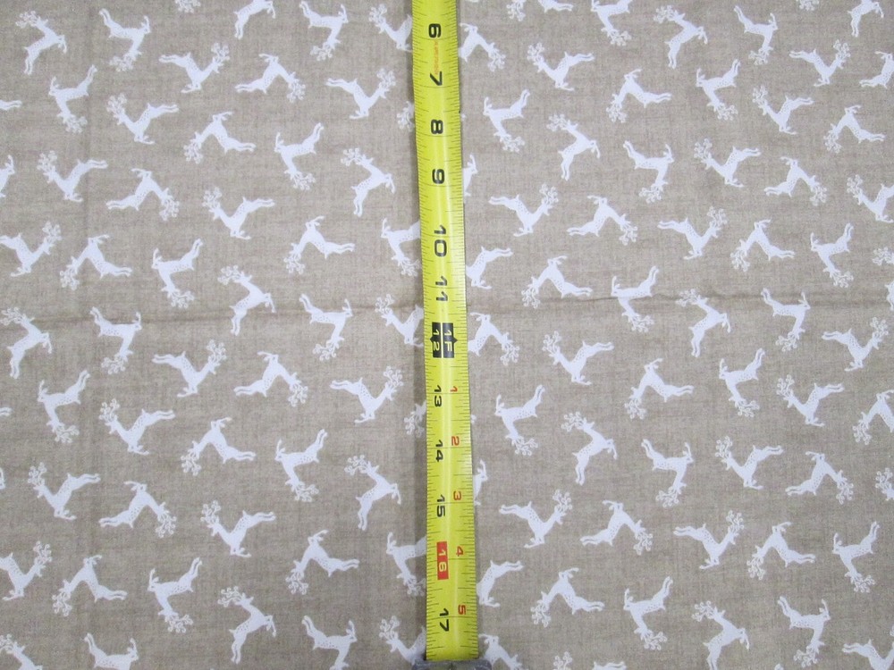 SCANDI 4 DEER SCATTER TAN BACKGROUND 100% COTTON 1 REMNANT PIECE 44″ W X 30″ L