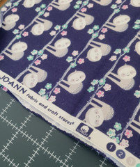 Sloth Cotton Fabric Navy Blue with Flowers very adorable NEW Unwashed