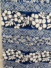 TRANS PACIFIC TEXTILES Hawaiian Flowers Floral Blue & White Fabric 44″ wide 19″