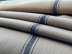 Grain Sack Fabric by the Yard, Ticking Fabric, Black Stripes on Brown Beige