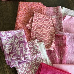 Lot Of Cotton Fabric, Shades Of Pink, Various patterns, 2 Lbs