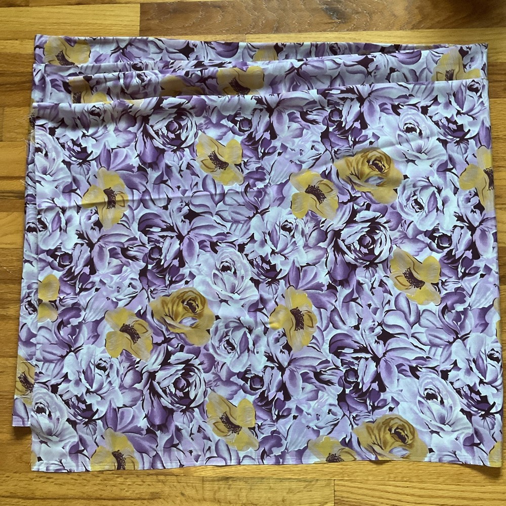 Vtg 1980s 90s Floral Purple + Gold Fabric 44” By 7 Yards Retro Sewing