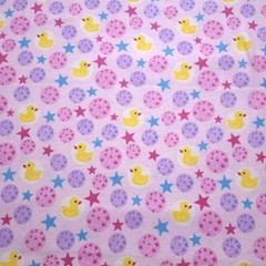 Yellow Rubber Ducks and Stars Pink Flannel Fabric 45″ By The Yard