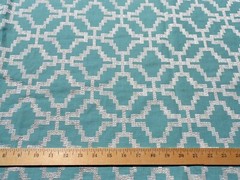 Turquoise Linen White Embroidered Fabric Geometric Kilim Home Decor Crafts BTY