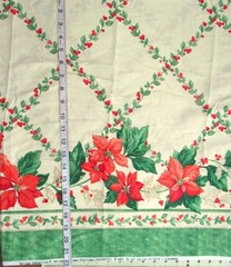 1 yd 100% Cotton Fabric Single Border with Poinsettias, Ivy Vines & Red Berries