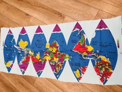 Dymaxion Map Style Playful Planet EARTH Cotton FABRIC PANEL VINTAGE 24 x 58″ NEW