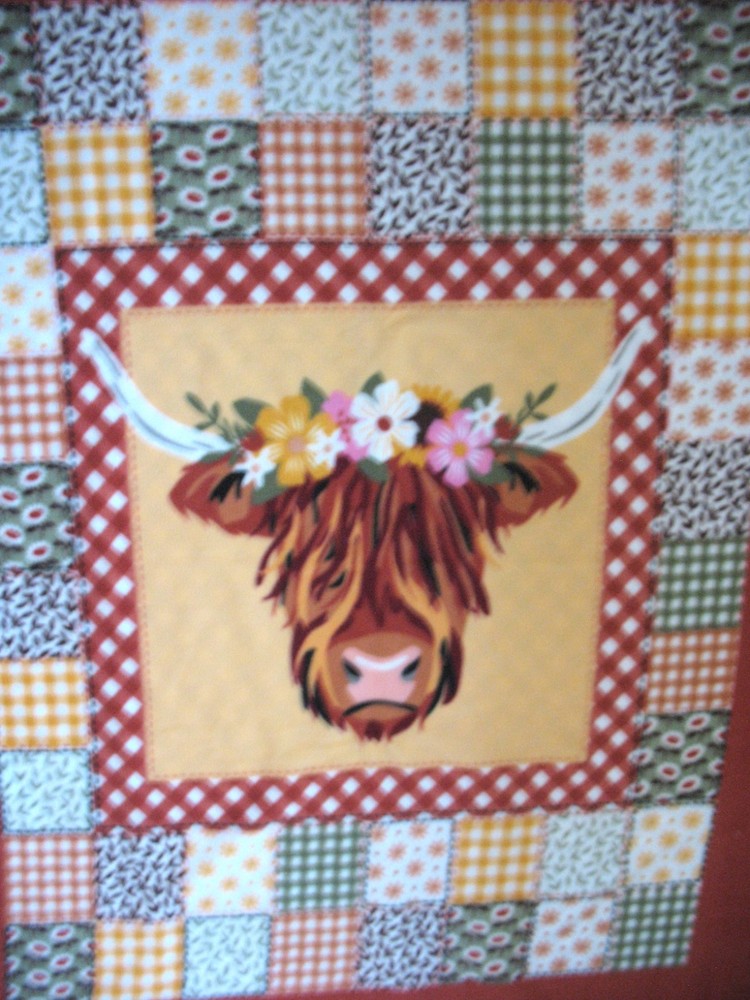 Highland Cow Polar Fleece Blanket FABRIC PANEL SET F&B 63×51″ FARMHOUSE DECOR