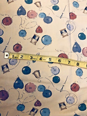 VTG`90` Sewing Theme Quilt Fabric Buttons, Thimble, Needle & Thread BTFQ
