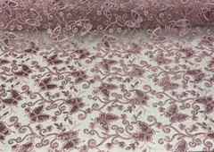 Pink Butterfly Sequin Lace Fabric – 3D Embroidered Floral Mesh Couture Beaded