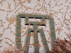 Vtg Mid Century Hydrangea Floral Barkcloth Fabric Blue Gold Brown Remnants 47×31