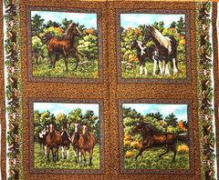 NATURE’S CORNER HORSE 4 BLOCK PANEL #9719 BY FABRI-QUILT, 14 1/2″ SQUARE, 43″x34
