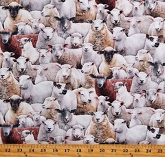 Cotton Sheep Lambs Animals Barnyard Farm Fabric Print by the Yard D678.83