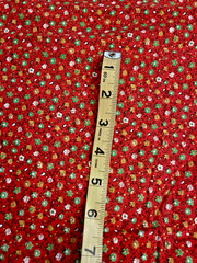 VTG `70`s Ditzy CALICO Green Gold & White Florals on Red Cottagecore BTFQ