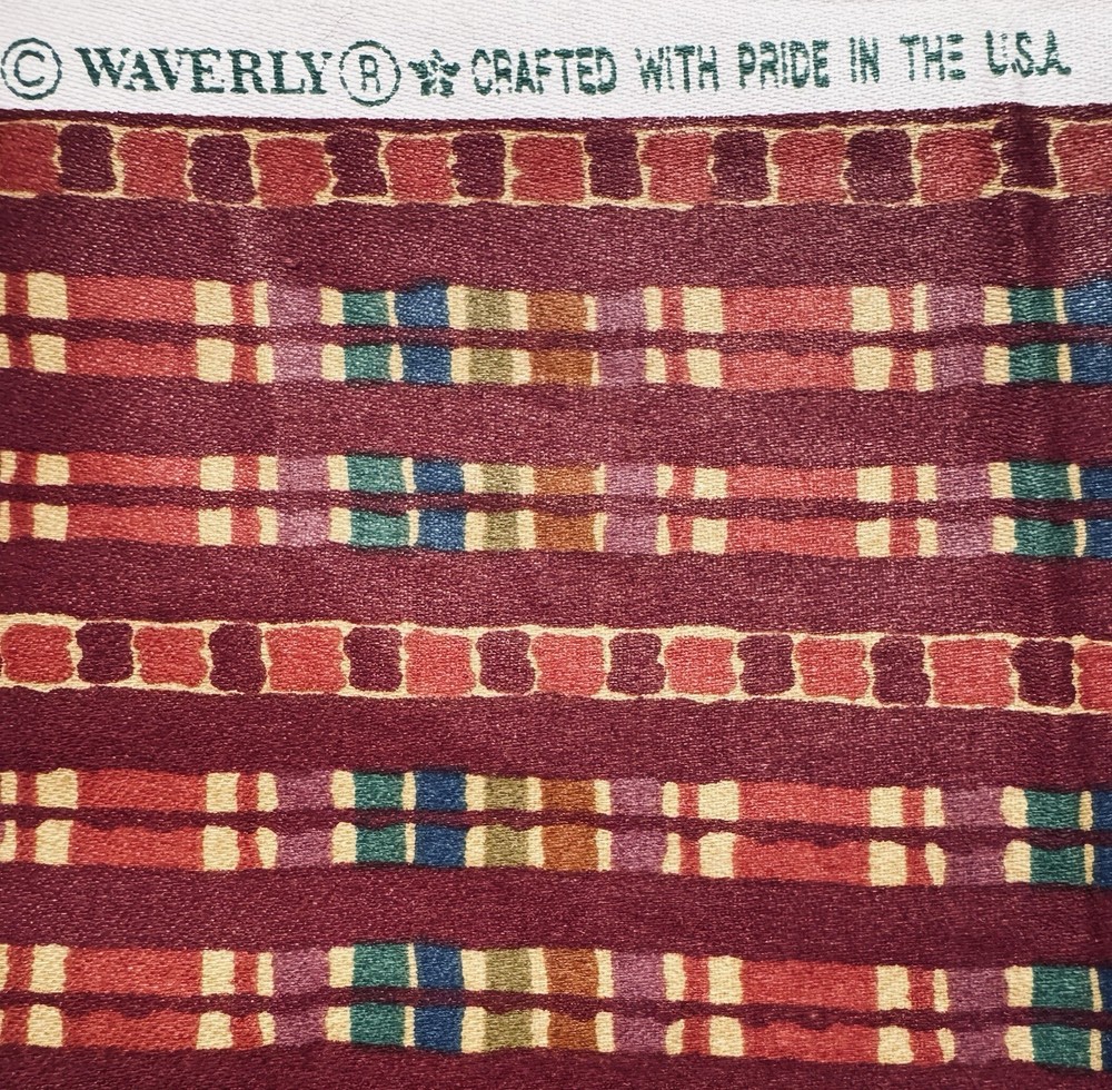 Waverly Shimmer Screen Print Cotton Fabric Stripes Geometric Tribal Wine Red 3yd