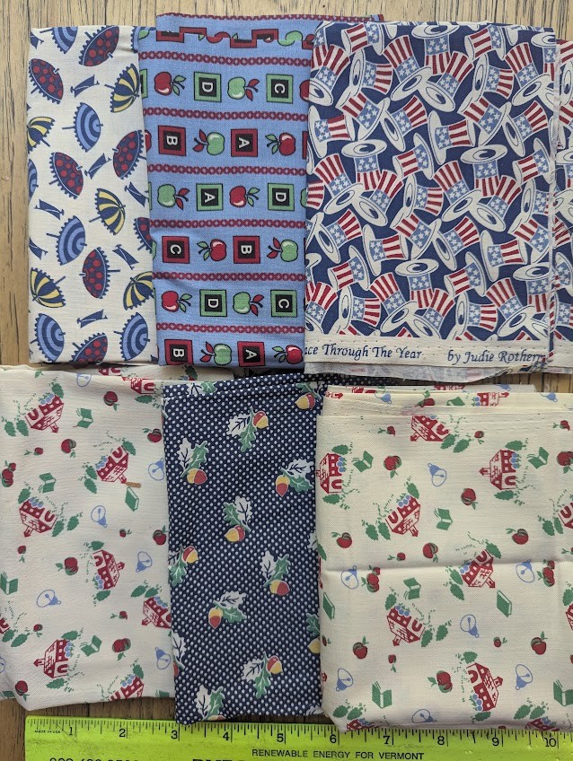Lot 6 fat quarters blue novelty quilt prints conversation prints