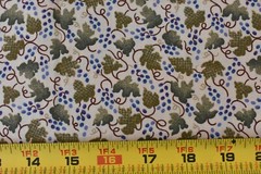 By 1/2 Yd, Vintage, Olive Burgundy Blue on Light-Tan, Classic Cottons, N6123