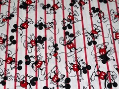 1 YD X 62″ Vintage Mickey Mouse Cotton Knit Fabric Red & White Stripes 36″ X 62″