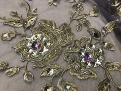 Rhinestone Floral Embroidery French Lace Fabric 50” Width Sold By The Yard