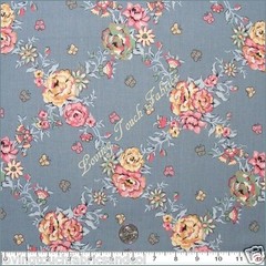 RARE FABRIC COUNTRY VICTORIAN ROSE MIXED FLORAL BUTTERFLY FABRIC 1/2 YD 18″X 45″