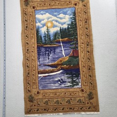 WILDERNESS TRAIL Holly Taylor MODA Flannel fabric panel 23×42″ camp canoe rustic
