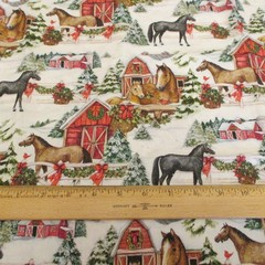 Susan Winget Cotton Fabric Christmas Horses Barns in Snow Scenic 22″ x 42″