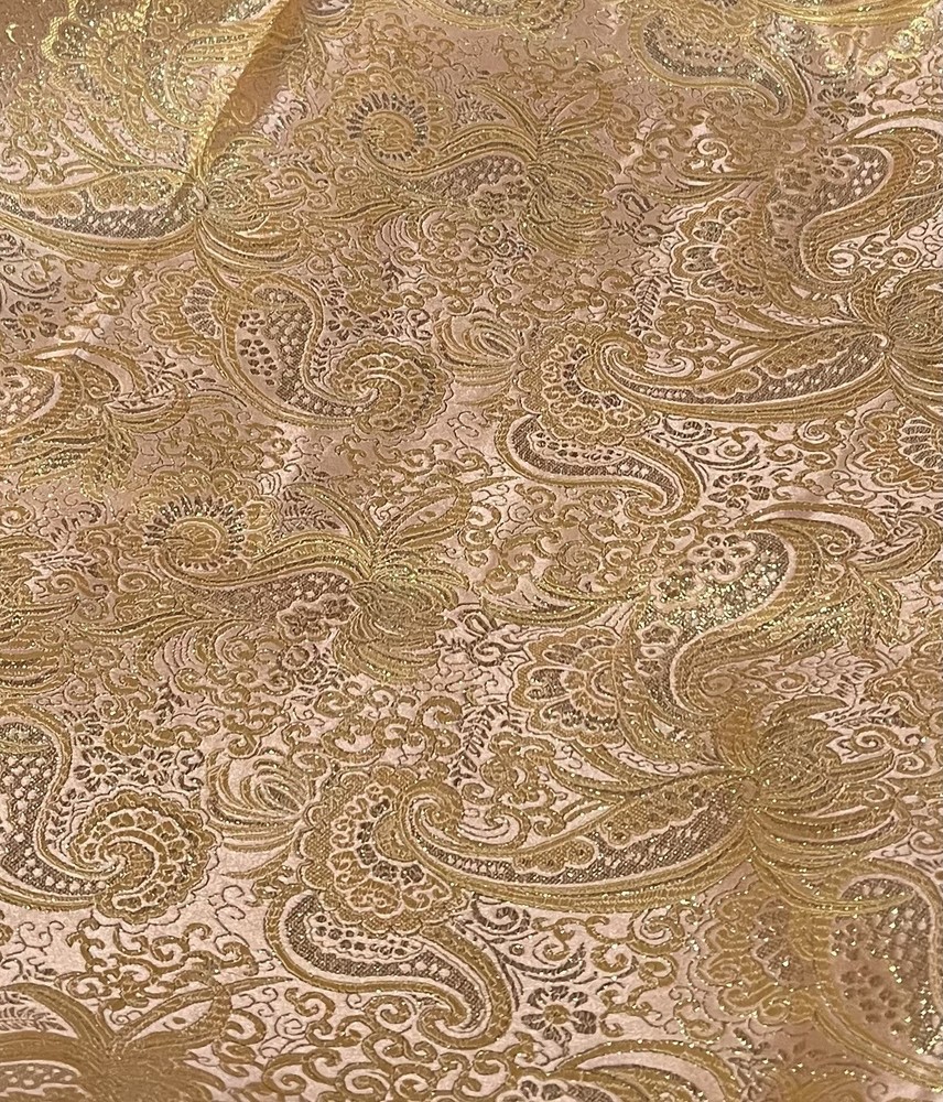 Blush GOLD Paisley Metallic Brocade Fabric 60” Width Sold By The Yard