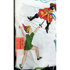 Vtg 1950s Peter Pan Neverland Barkcloth Fabric 61×44 MCM Rare Novelty Textile