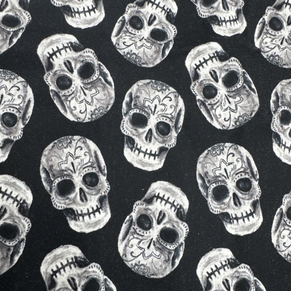 Halloween Black Gray White Sugar Skulls Collage Cotton Fabric BTHalfY #68