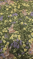 Camelot Hoffman International Fabrics Green W/Rabbits Cotton Fabric 2 5/8 YARD