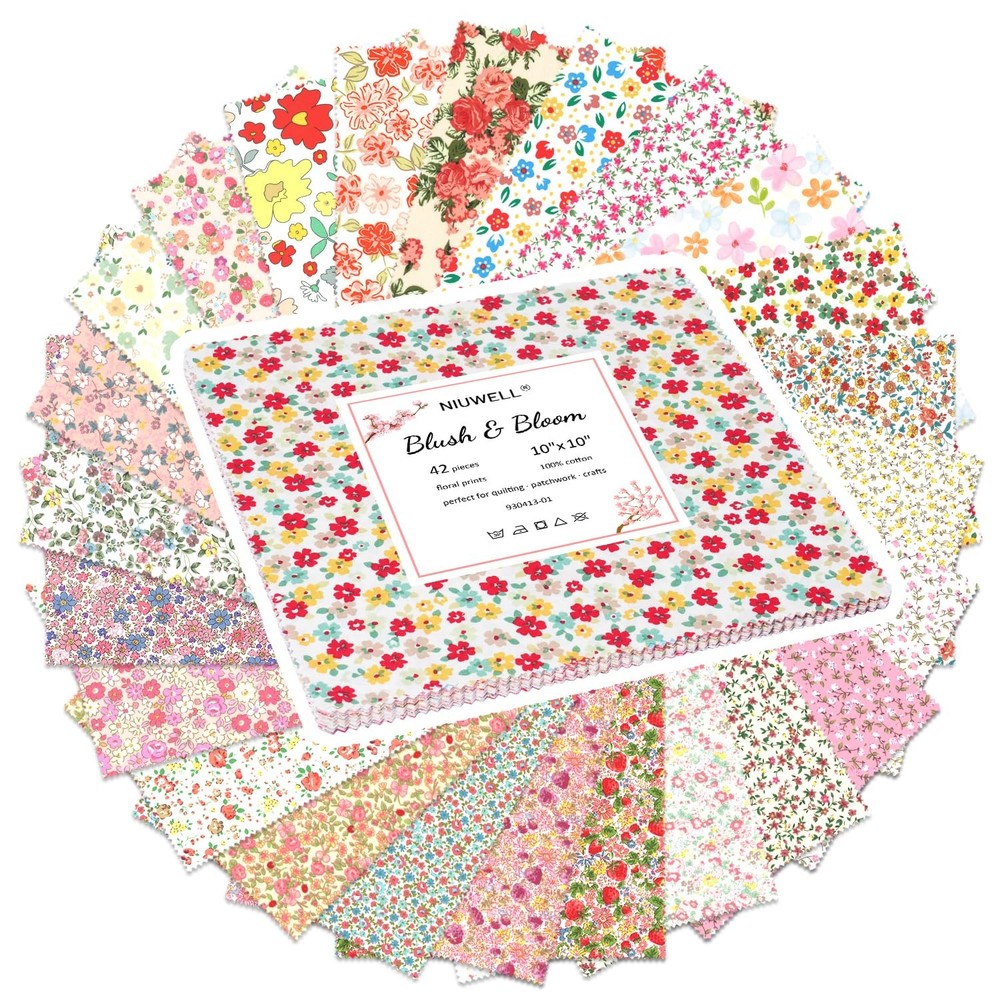 42 Pieces 10″ Pre-Cut Floral Prints Cotton Fabric Squares — Layer Cake Quilti…