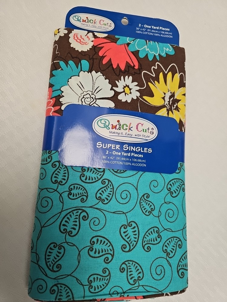 Quick Cuts Super Singles Fabric Cut Two 1-Yard Pieces 36”x42” Brand New