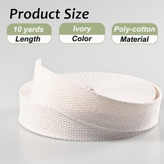 Cotton Webbing 1 Inch, 10 Yards Polyester Weave Ivory white