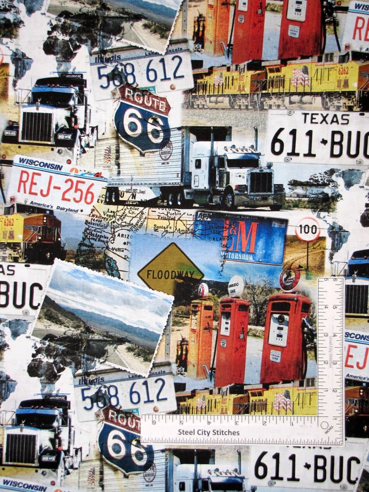 Route 66 Collage Road DIGITAL Fabric Cotton Timeless Treasures CD1467 By Yard