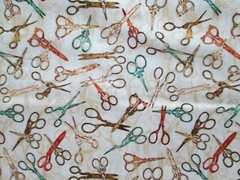SCISSORS SEWING ITEMS HAIR SCISSOR VARIETY COLORS TAN INLAY COTTON FABRIC FQ