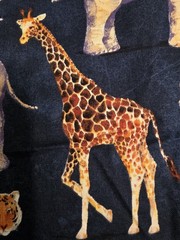 Cotton Fabric, Elephant, Tiger, Zebra, Giraffe, 2 Yds, 45″