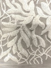 Frances WHITE Vines and Leaves Sequins on Mesh Lace Fabric by the Yard – 10153