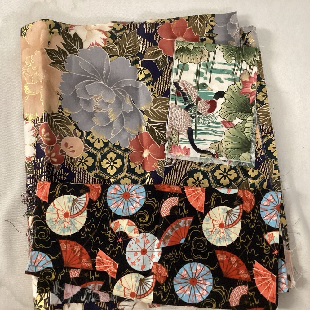 Oriental Fabric Scrap Lot 10 Pieces Quilting Cotton Fabric Mixed Colors