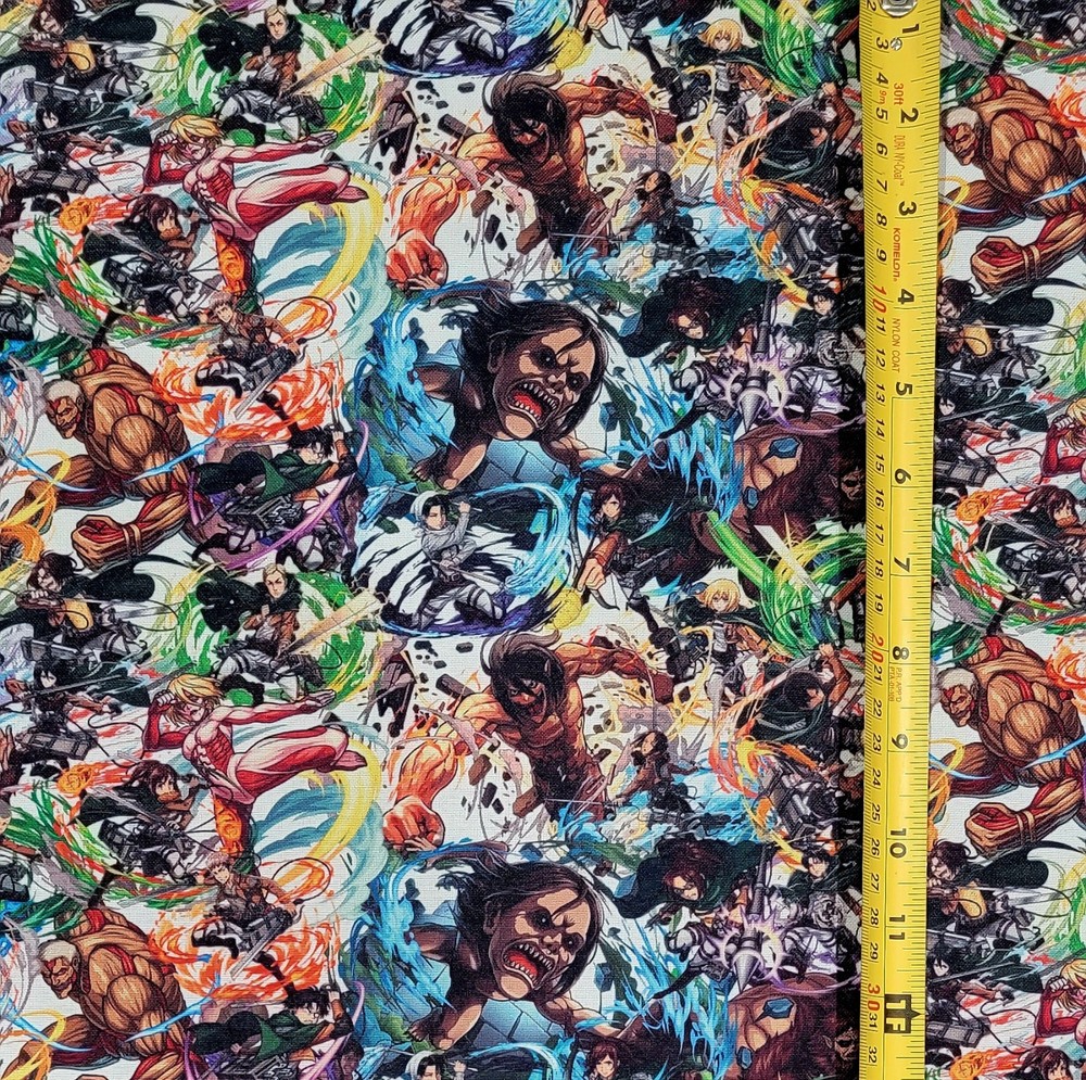 ATTACK ON TITAN COLLAGE ANIME 1 YARD FABRIC ( 36″ X 58″ ) BRAND NEW
