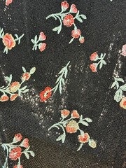 EMBROIDERED FLORAL LACE FABRIC W/ BEAD SPARKLE BLACK RED ROSES 56″ WIDE BY YARD