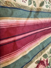 Vintage Floral & Striped Fabric Pink Maroon Green 90 X 216 Cotton Blend